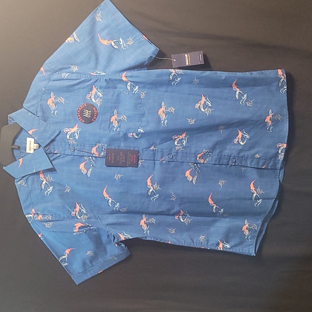 Haggar short sleeve button down patriotic Large